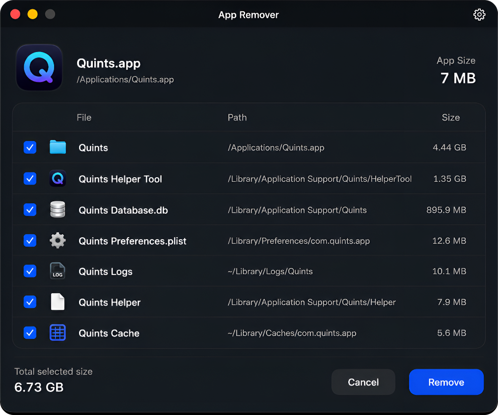 App Remover results screen showing files ready for review
