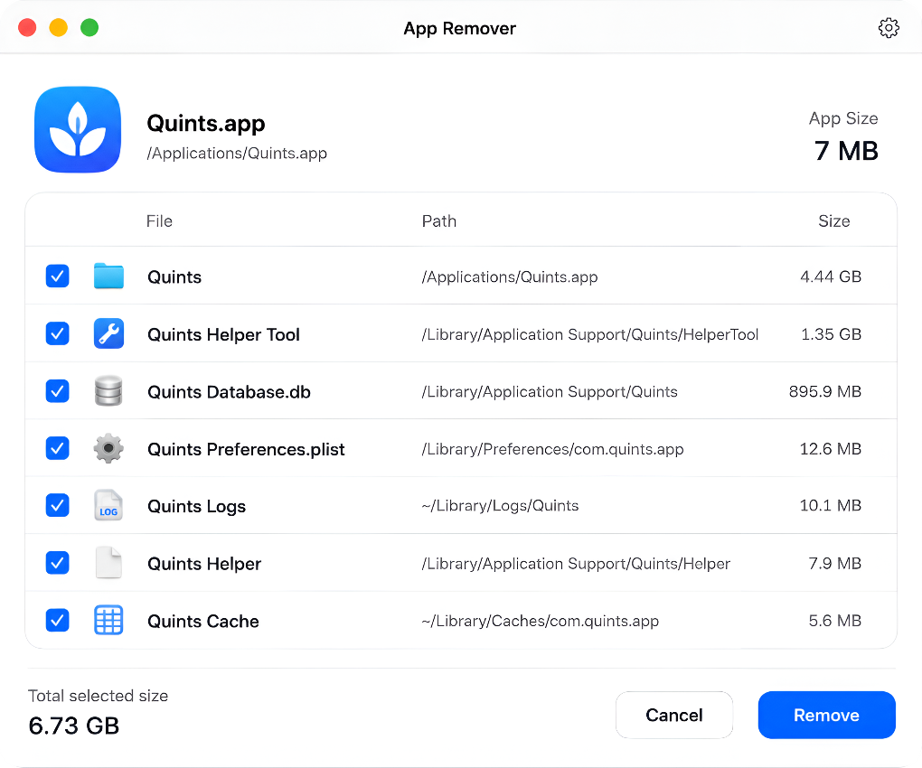 App Remover results interface